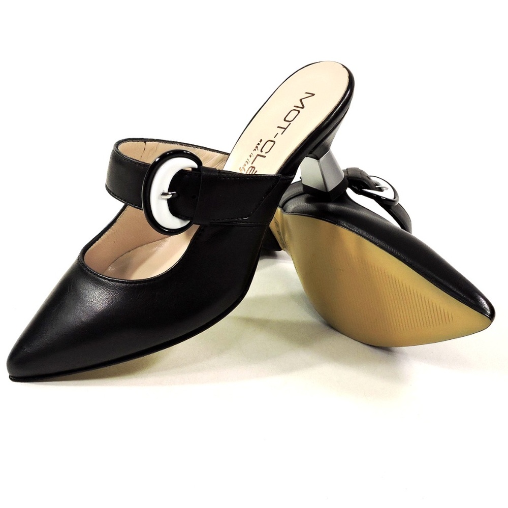 MOT-CLe 🇮🇹 WOMEN'S BLACK LEATHER COMFORT FASHION MULES